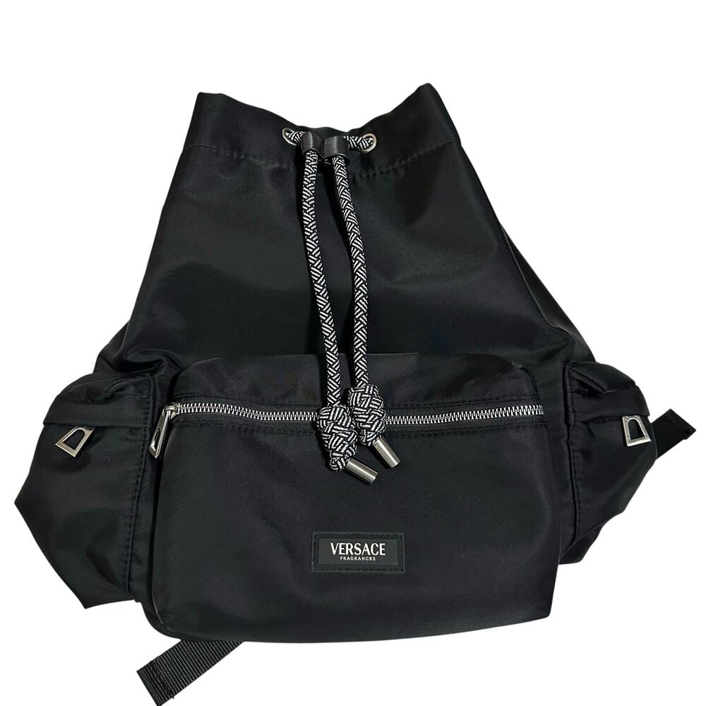 Versace Fragrance Backpack Black Nylon Drawstring Utility Bag NWOT Designer 2025